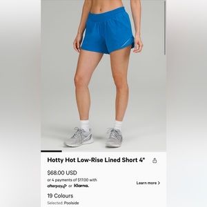 Lululemon Hotty Hot Low-Rise 4” - Poolside Size 4